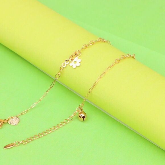 "Rose Gold Anklet with Cross & Flower Charms, XPAL1164 - Picture 6 of 12